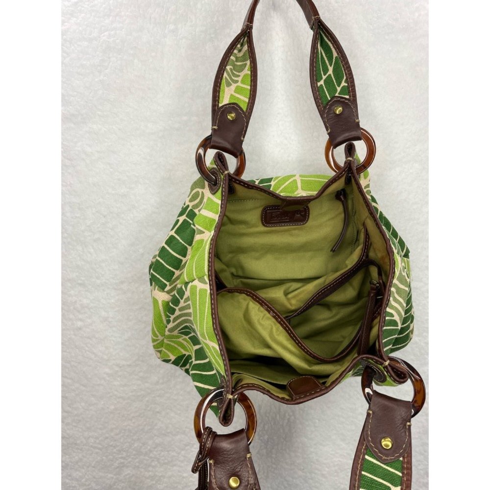 Fossil Womens Shoulder Bag Green Brown Floral Leaves Magnetic Canvas Pocket M - Picture 4 of 11